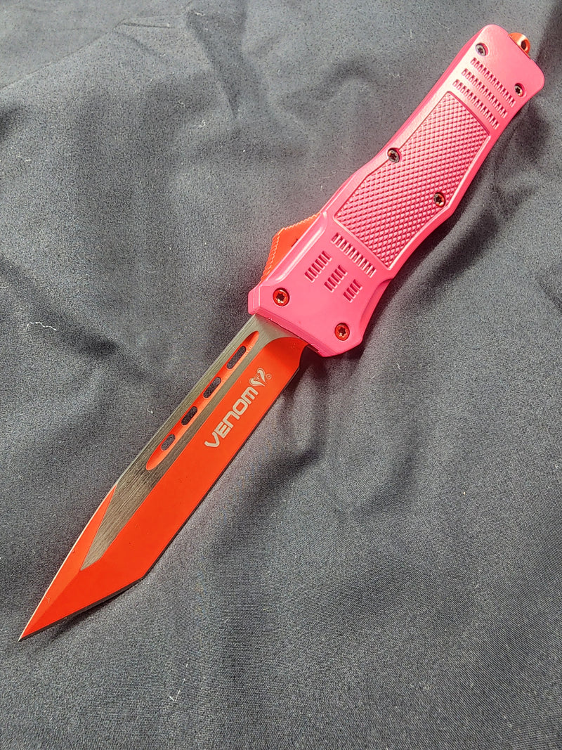 Venom 4TR Pink/Red Rage Psycho Automatic OTF Knife | Tanto.