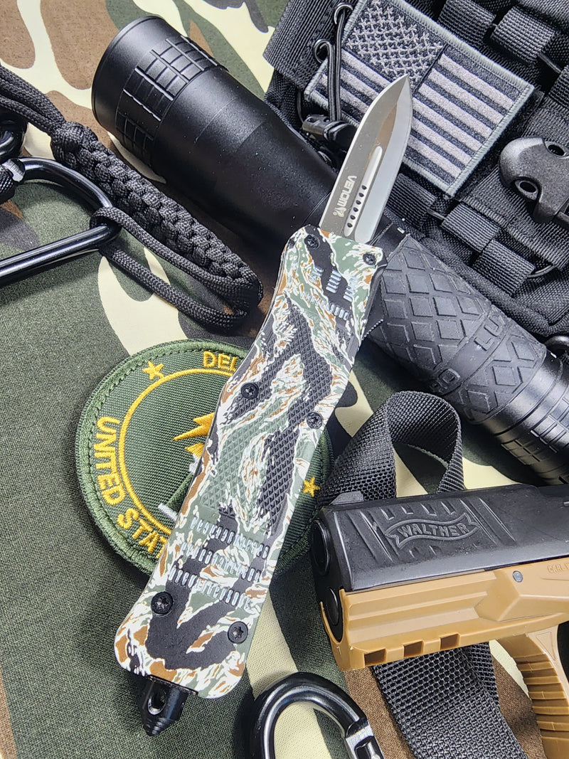 Venom 4TR Tiger Force Automatic OTF Knife - Special Forces Edition - Satin Double Edge D2.