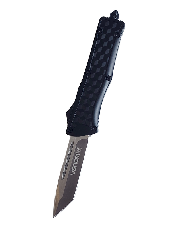 Venom D5 Tactical Automatic OTF Knife - Black (Satin Tanto 3.4")