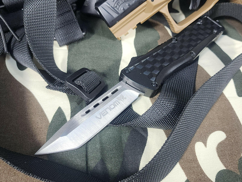Venom D5 Tactical Automatic OTF Knife - Black (Satin Tanto 3.4")