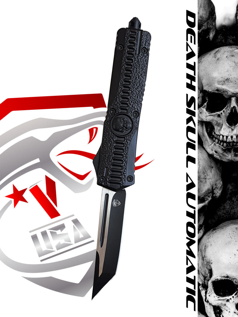 Venom Death Skull Automatic OTF Knife - Black (Tanto 3.4")