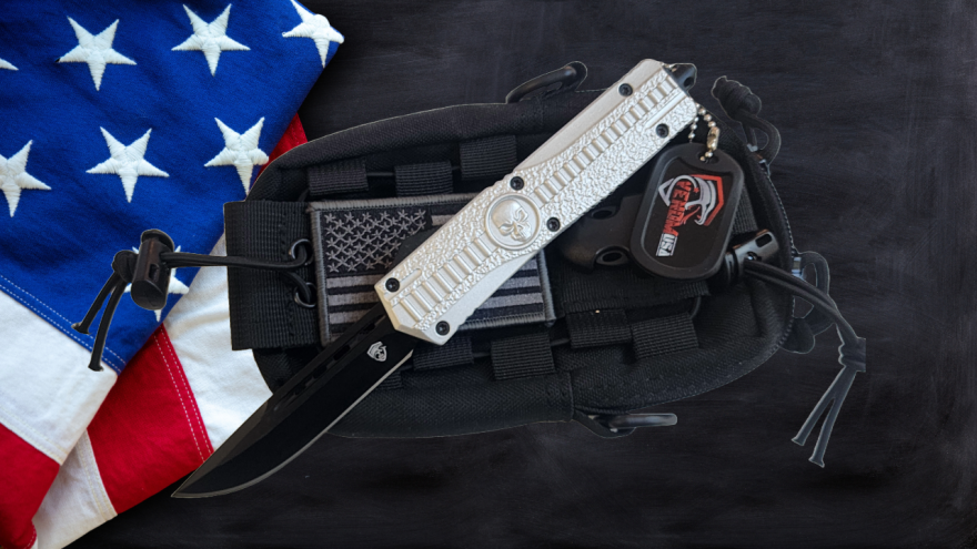 Venom Death Skull Automatic OTF Knife- Silver (Black Drop Point 3.4").