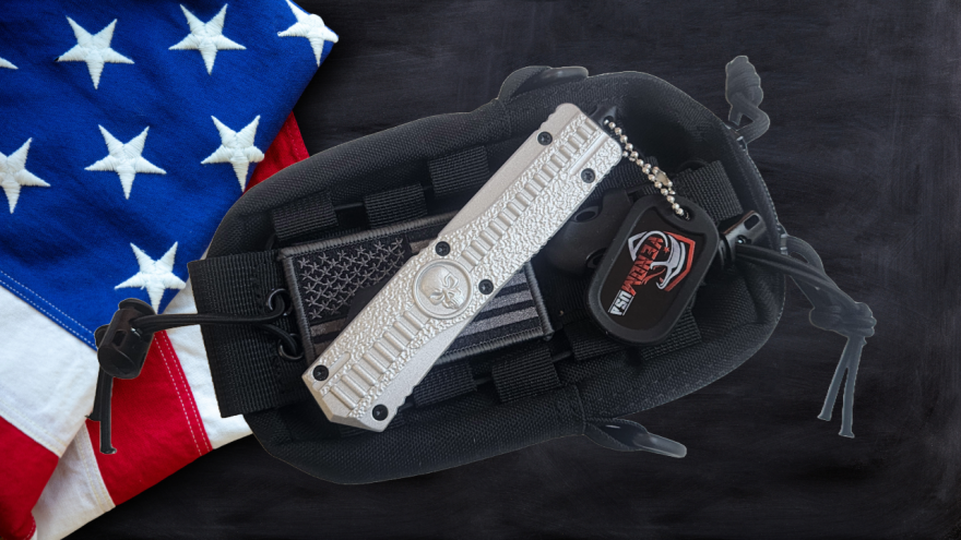 Venom Death Skull Automatic OTF Knife- Silver (Black Tanto 3.4").