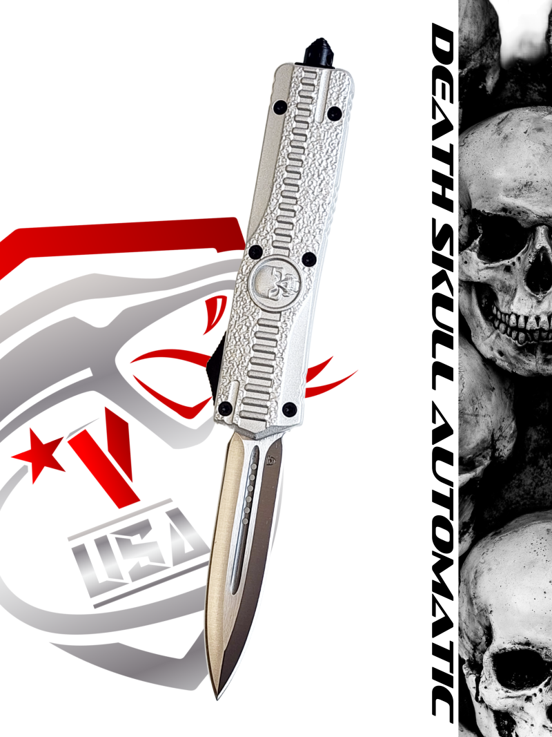 Venom Death Skull Automatic OTF Knife - Silver (Satin Double Edge 3.4")