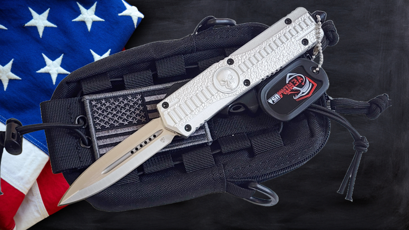 Venom Death Skull Automatic OTF Knife - Silver (Satin Double Edge 3.4")