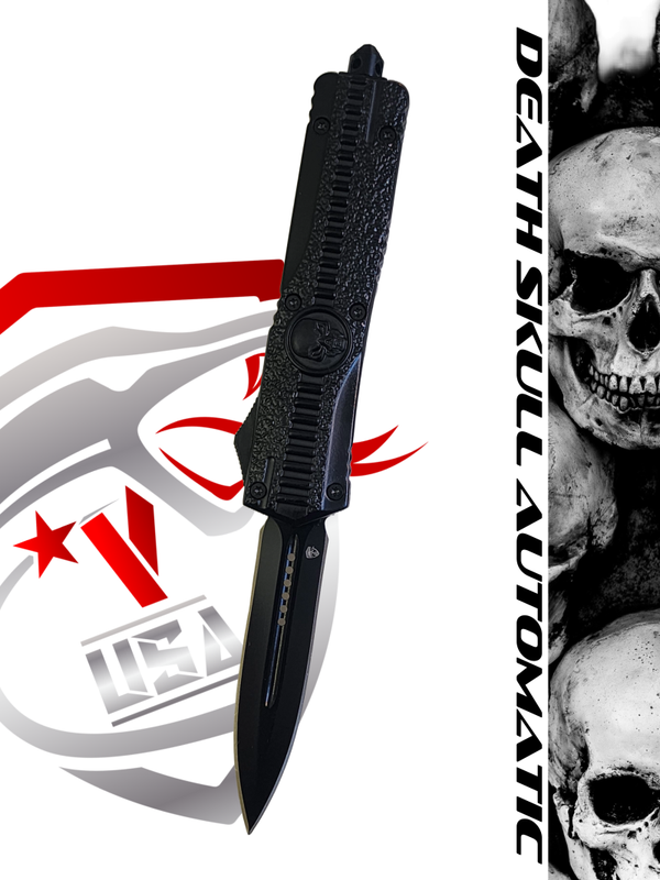 Venom Death Skull Automatic OTF Knife (Black Double Edge 3.4")