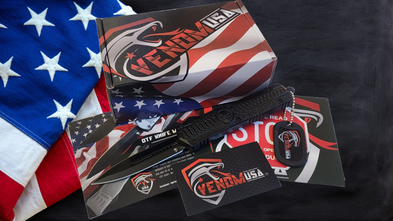 Venom Death Skull Automatic OTF Knife (Black Double Edge 3.4")