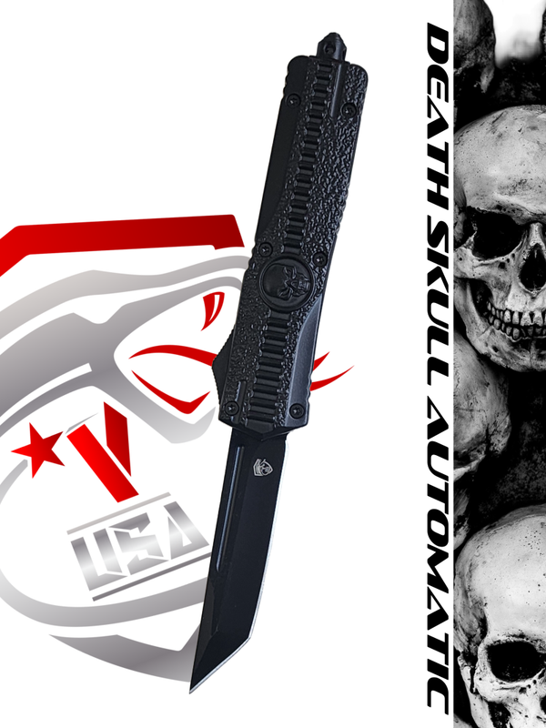 Venom Death Skull Automatic OTF Knife (Black Tanto 3.4")