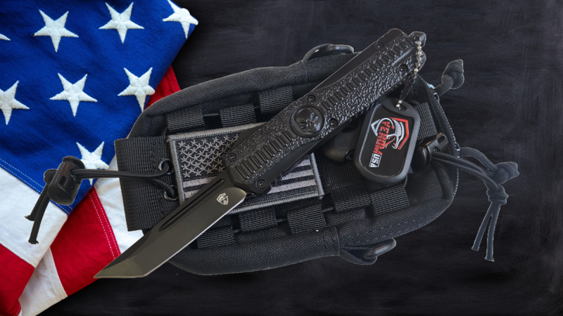 Venom Death Skull Automatic OTF Knife (Black Tanto 3.4")