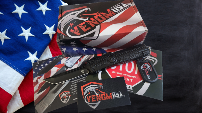 Venom Death Skull Automatic OTF Knife (Black Tanto 3.4")