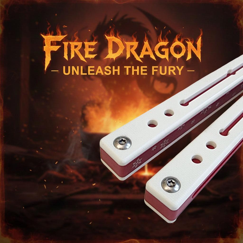 Venom Fire Dragon Balisong knife, G10 White/Red Flake handle, Satin Tanto 4.0-inch blade