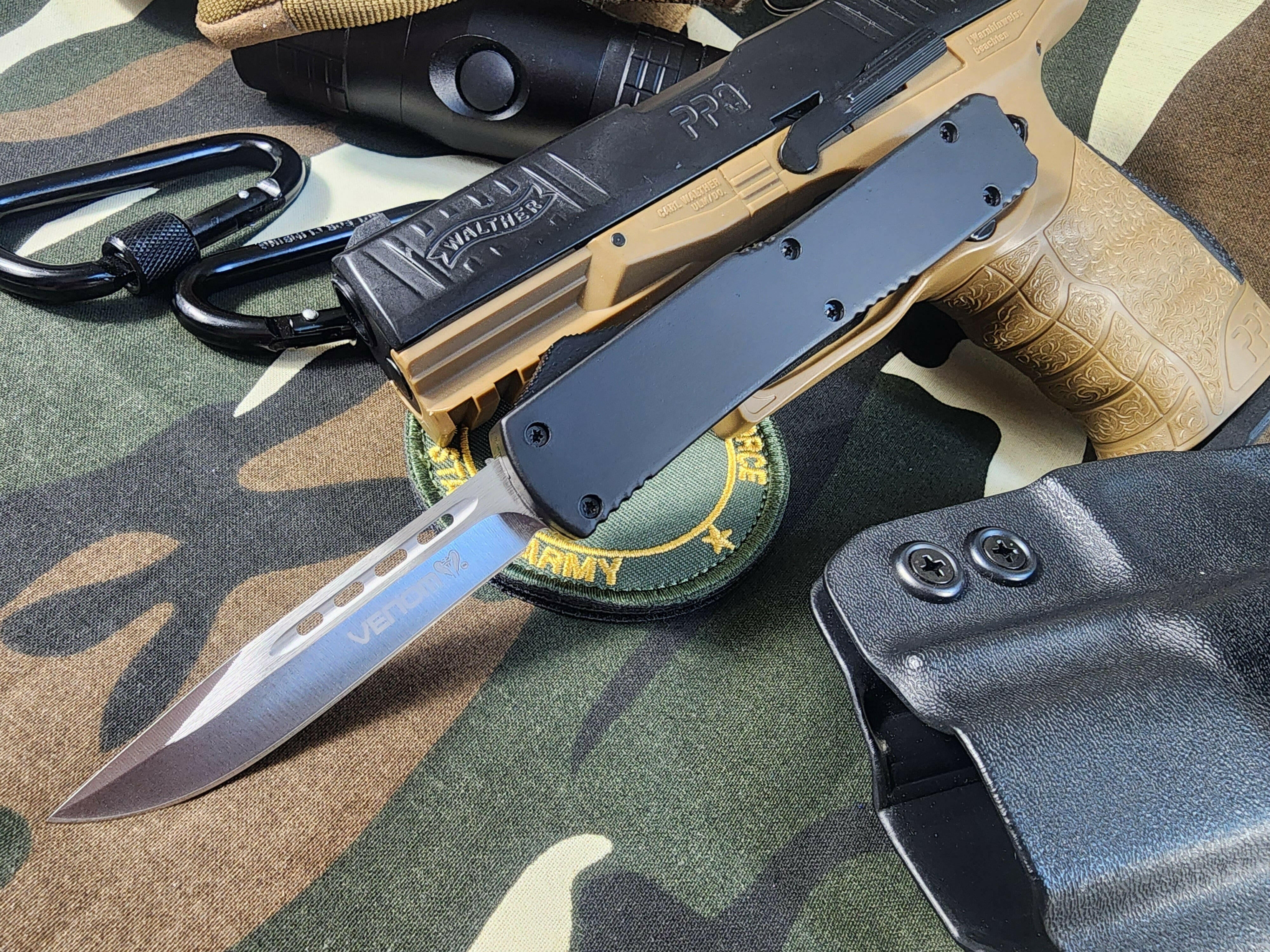 Venom Force 5 OTF Automatic Knife | Tactical Black | Satin Drop Point.