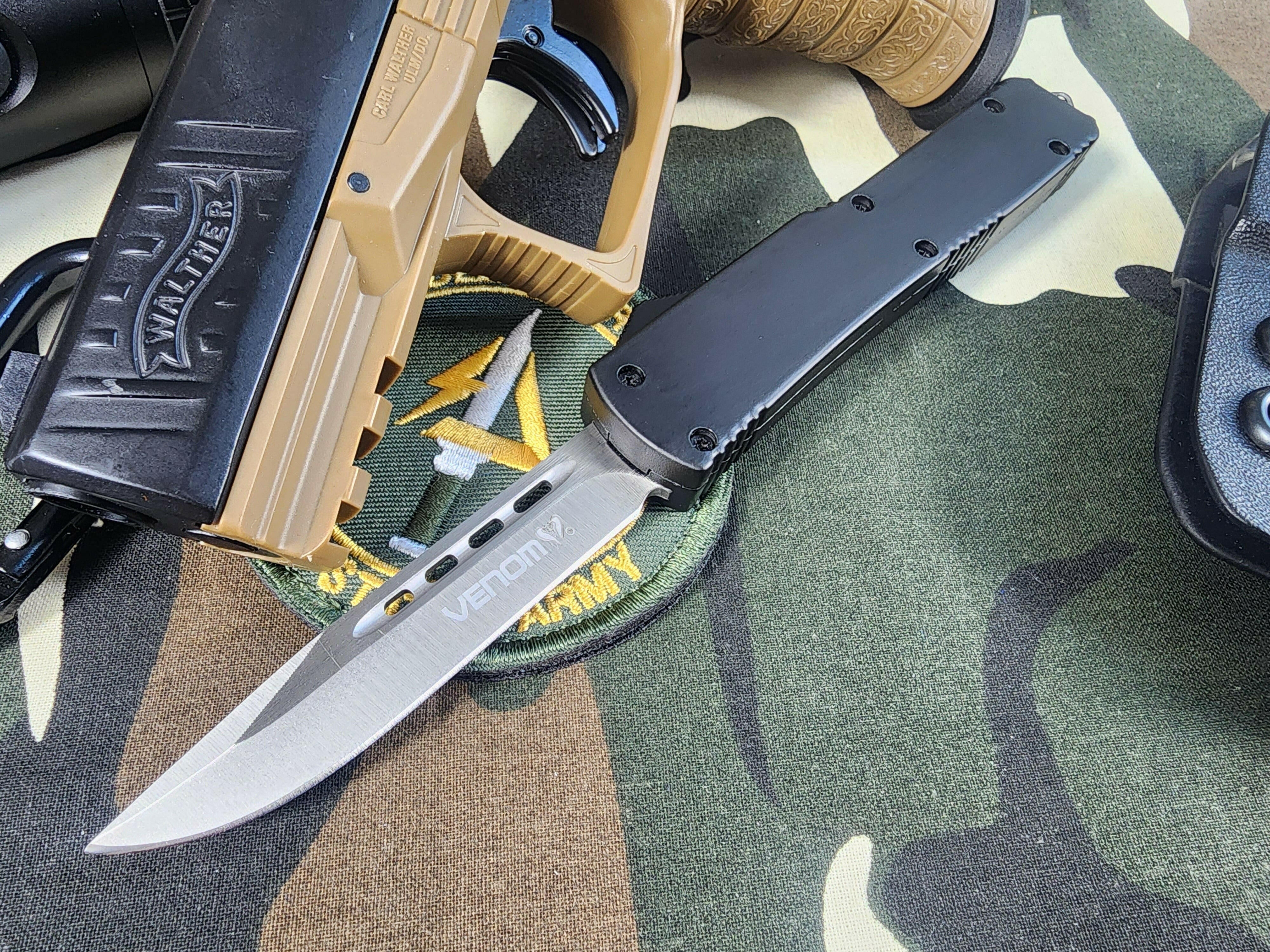 Venom Force 5 OTF Automatic Knife | Tactical Black | Satin Drop Point.