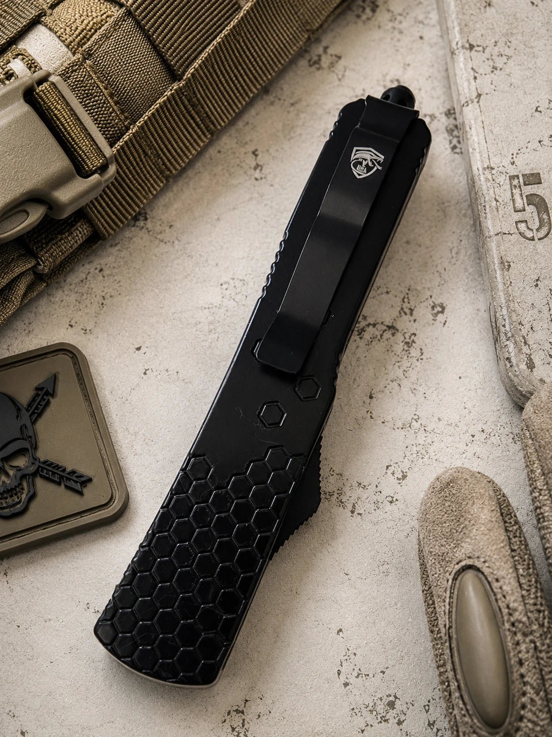 Venom HEX Force OTF Automatic Knife - Black (3.25" Satin Spartan )