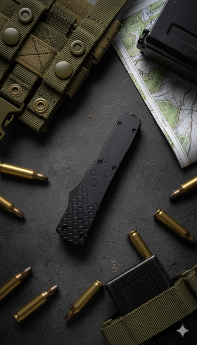 Venom Hex Force OTF knife in black, featuring a 3.25 tanto blade - precision tactical Venom knife