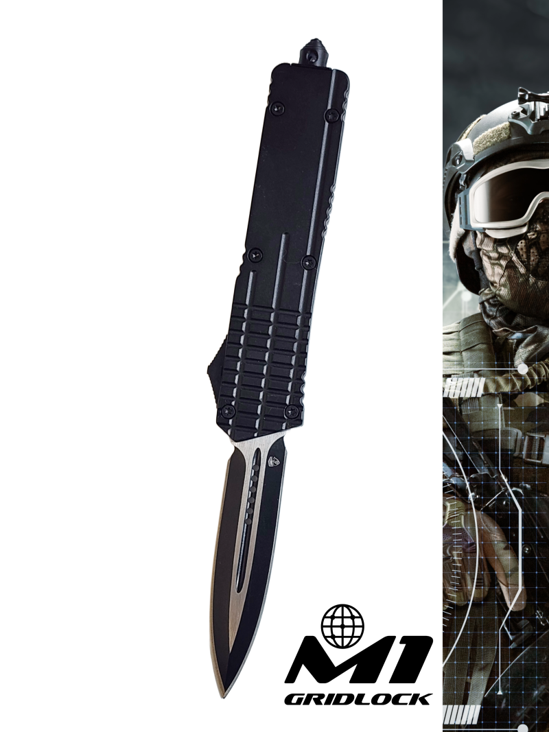 Venom M1 Gridlock OTF Automatic Knife - Black (Double Edge 3.25").