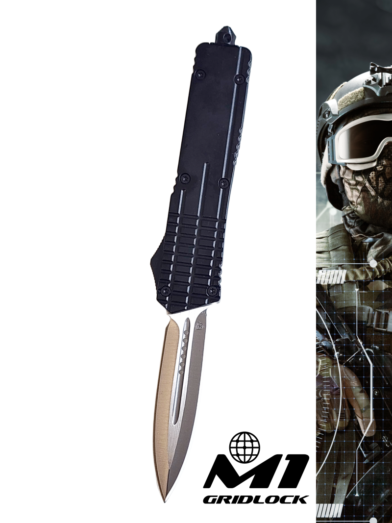 Venom M1 Gridlock OTF Automatic Knife - Black (Satin Double Edge 3.25")