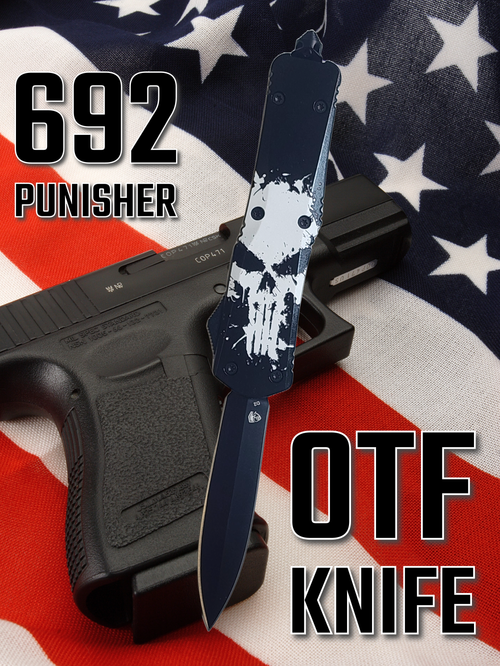 Venom Punisher 692 Combat Edition OTF Knife - Black (Double Edge 3.40").