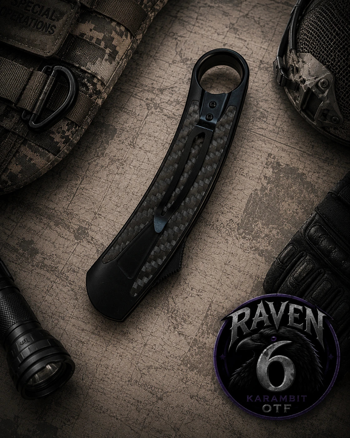 Venom Raven 6 Karambit Carbon Fiber OTF Automatic Knife 