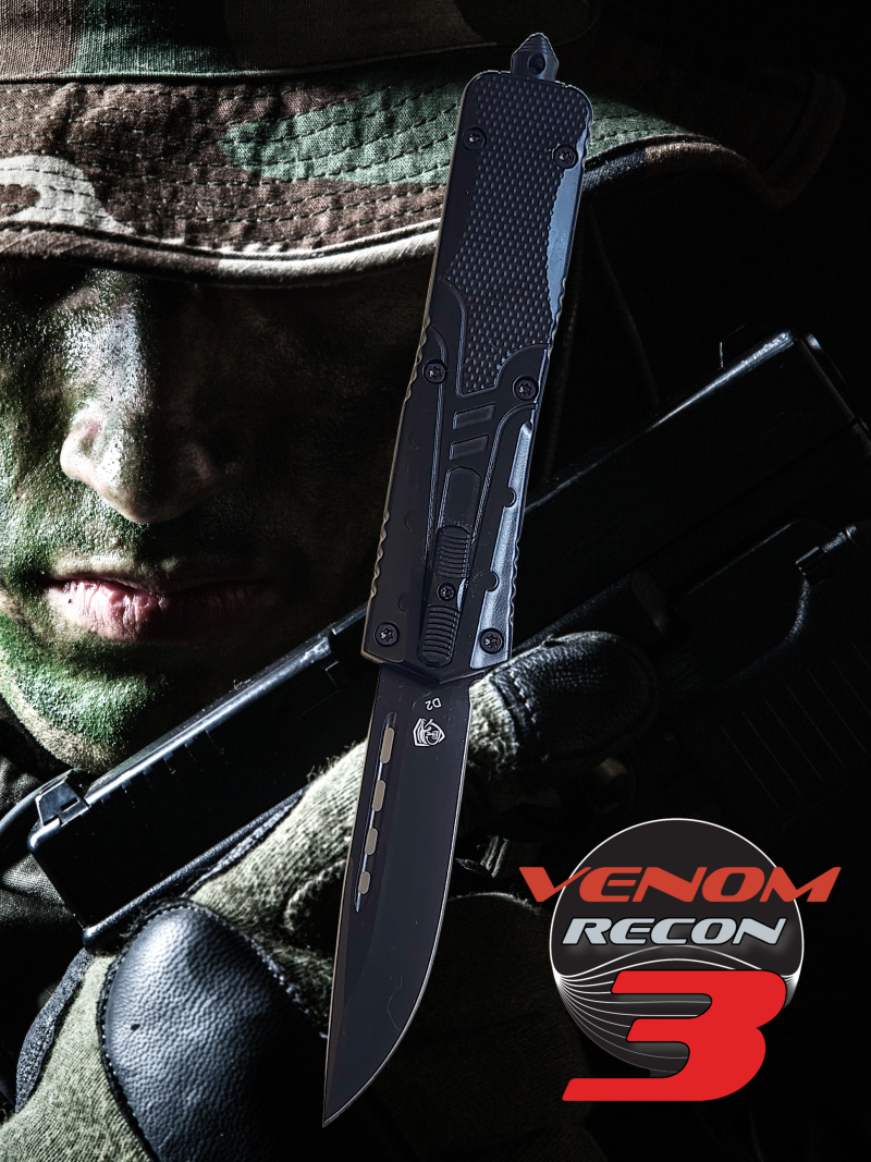 Venom Recon 3 Automatic OTF Knife showcasing sleek design and high-performance automatic deployment