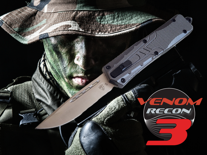 Venom Recon 3 Automatic OTF Knife - Gray (Satin Drop Point 3.25").