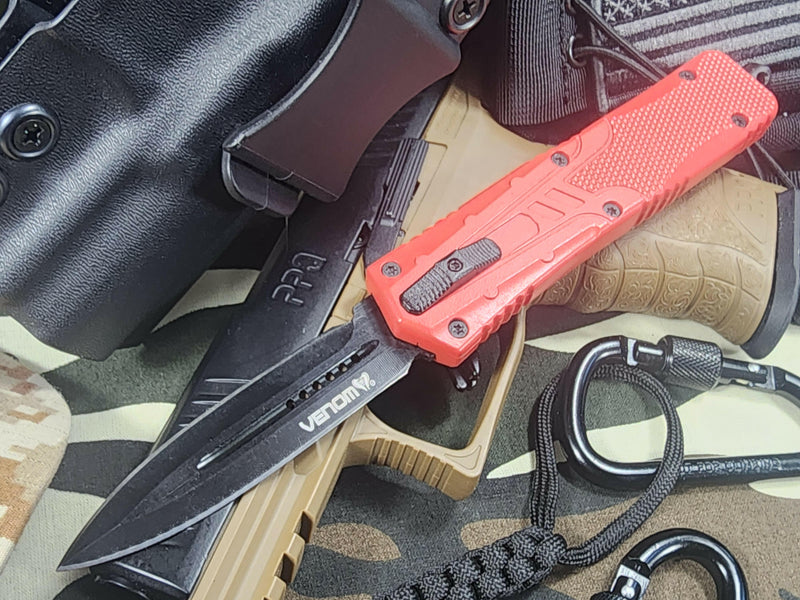 Venom Recon 3 Automatic OTF Knife - Red - Black Double Edge.