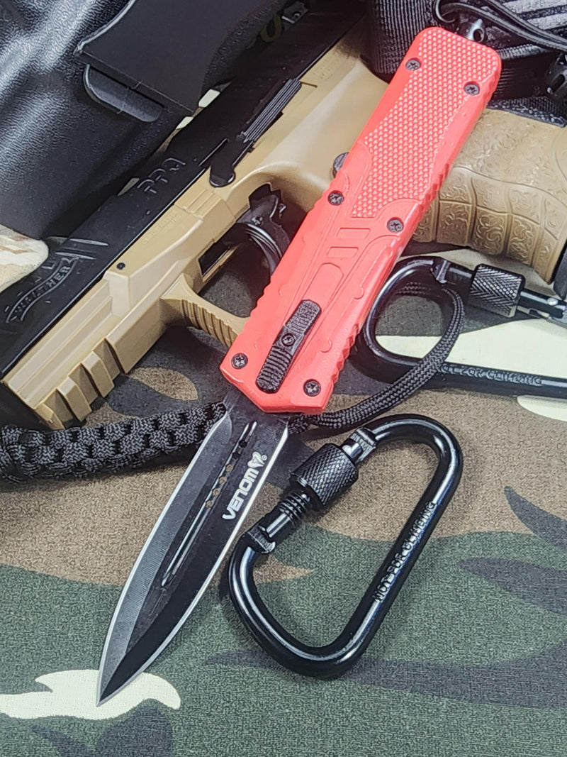 Venom Recon 3 Automatic OTF Knife - Red - Black Double Edge.