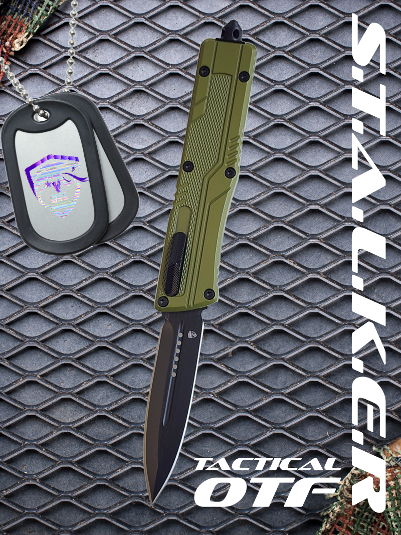 Venom S.T.A.L.K.E.R. OTF Knife - OD (Black Double Edge 3.25").