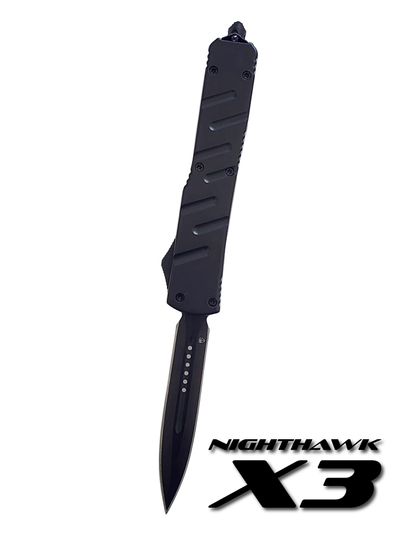 Venom X3 Nighthawk Automatic OTF Knife - Black (Black Double Edge 3.25").