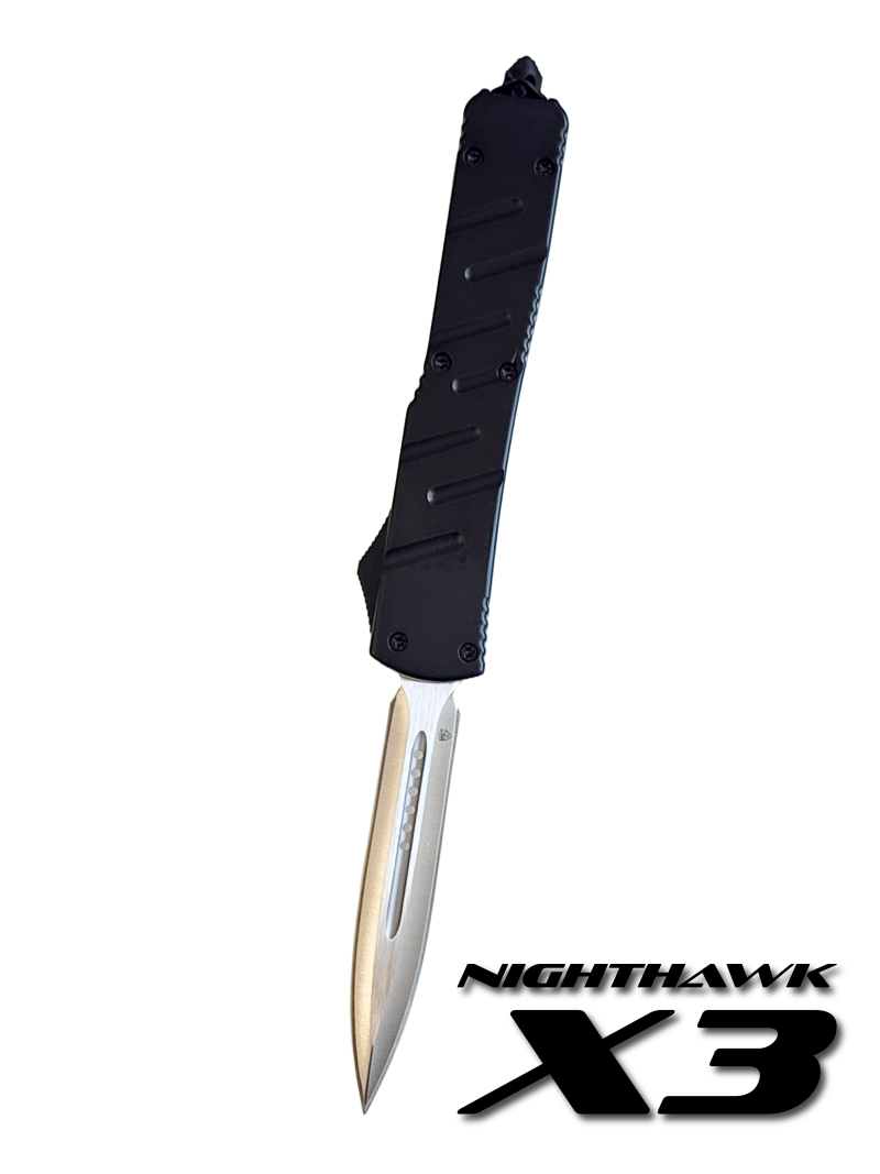 Venom X3 Nighthawk Automatic OTF Knife - Black (Satin Double Edge 3.25").