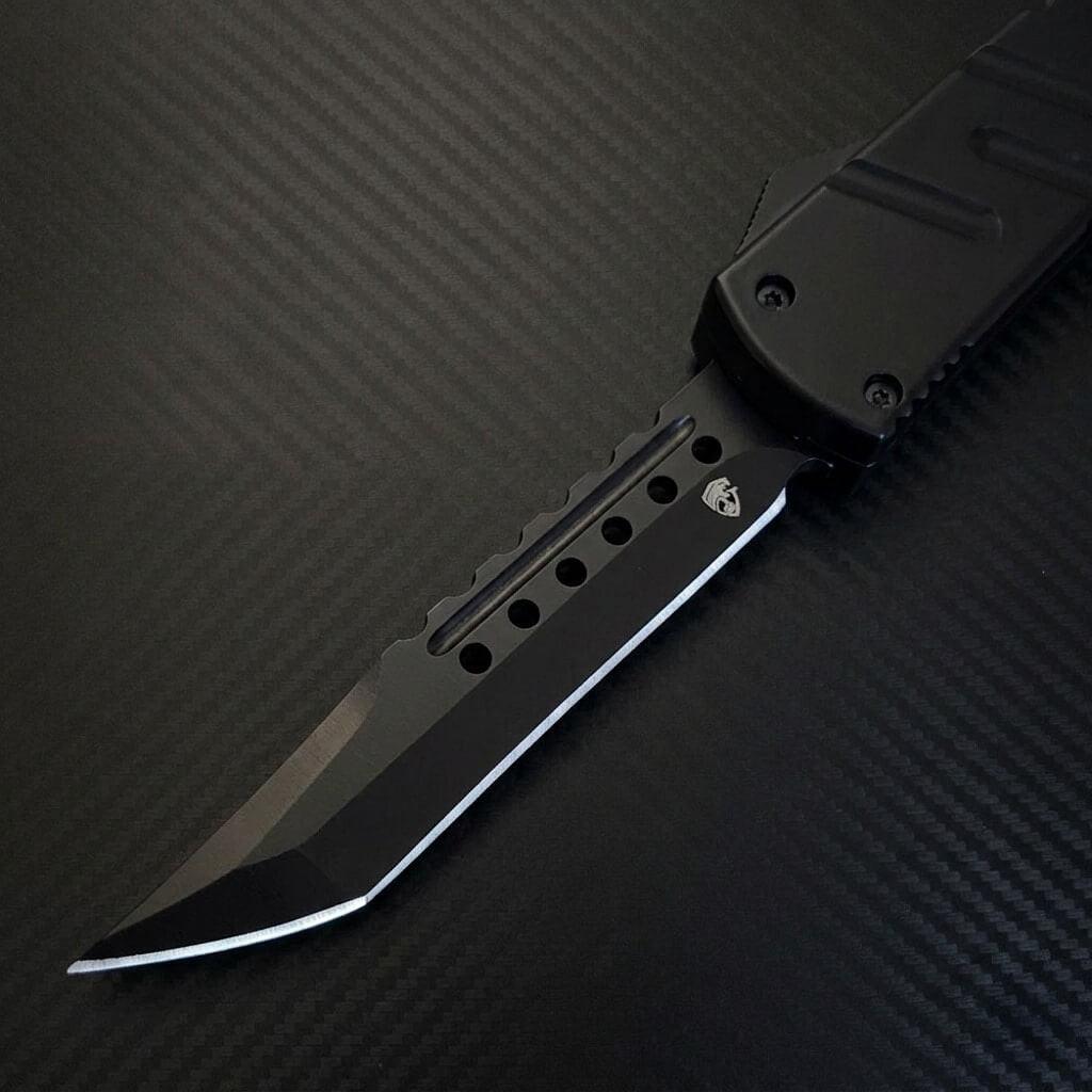 Venom X3 Nighthawk D/A Auto OTF Knife in Black Spartan finish, luxury tactical blade with sleek design