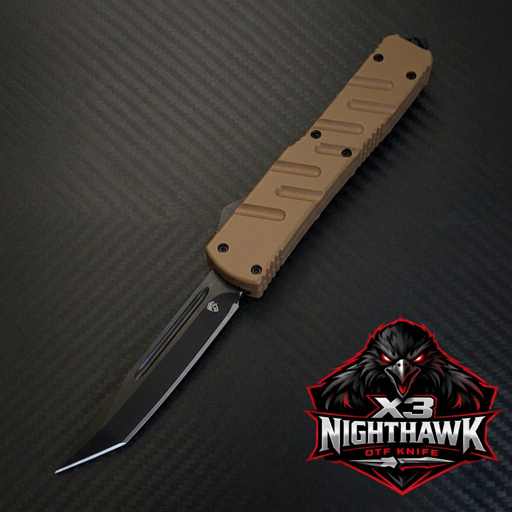 Venom X3 Nighthawk D/A Auto OTF Knife - Tan (Black Tanto)