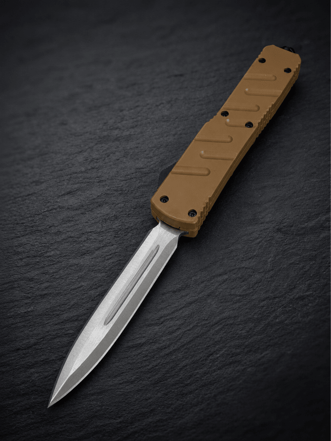 Venom X3 Nighthawk Tan OTF Knife – 3.25 Satin Double Edge