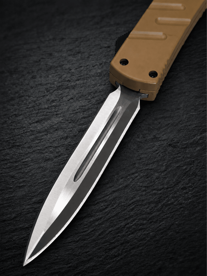Venom X3 Nighthawk Tan OTF Knife – 3.25 Satin Double Edge