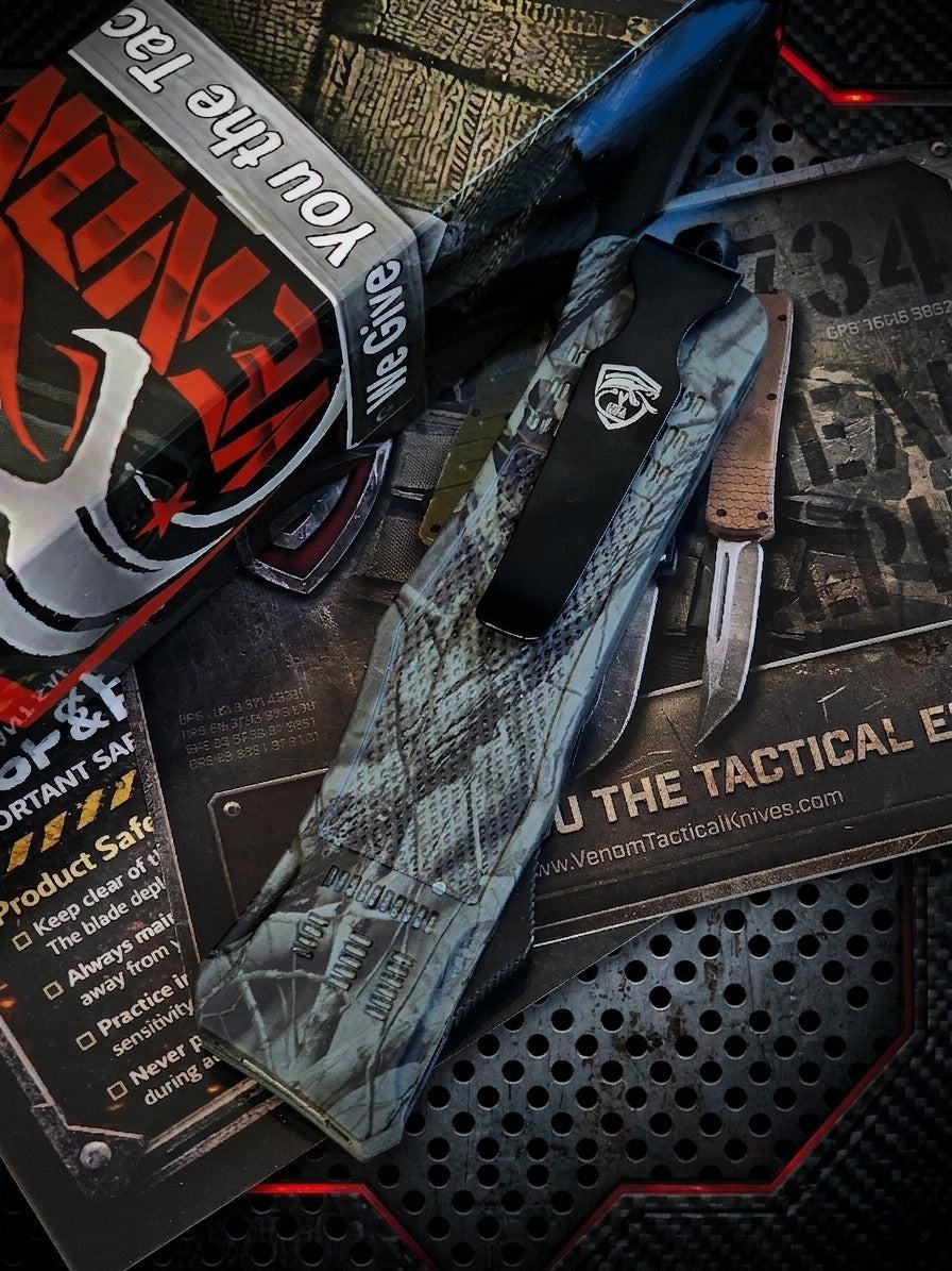 Venom 4-TR⚡Pro Series⚡Tactical Auto OTF Knife - Woodland (Satin DP 3.4")