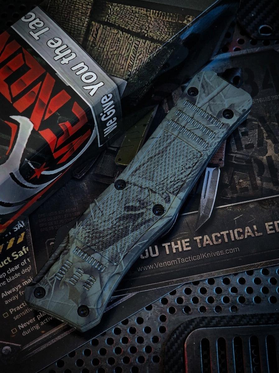 Venom 4-TR⚡Pro Series⚡Tactical Auto OTF Knife - Woodland (Satin DP 3.4")