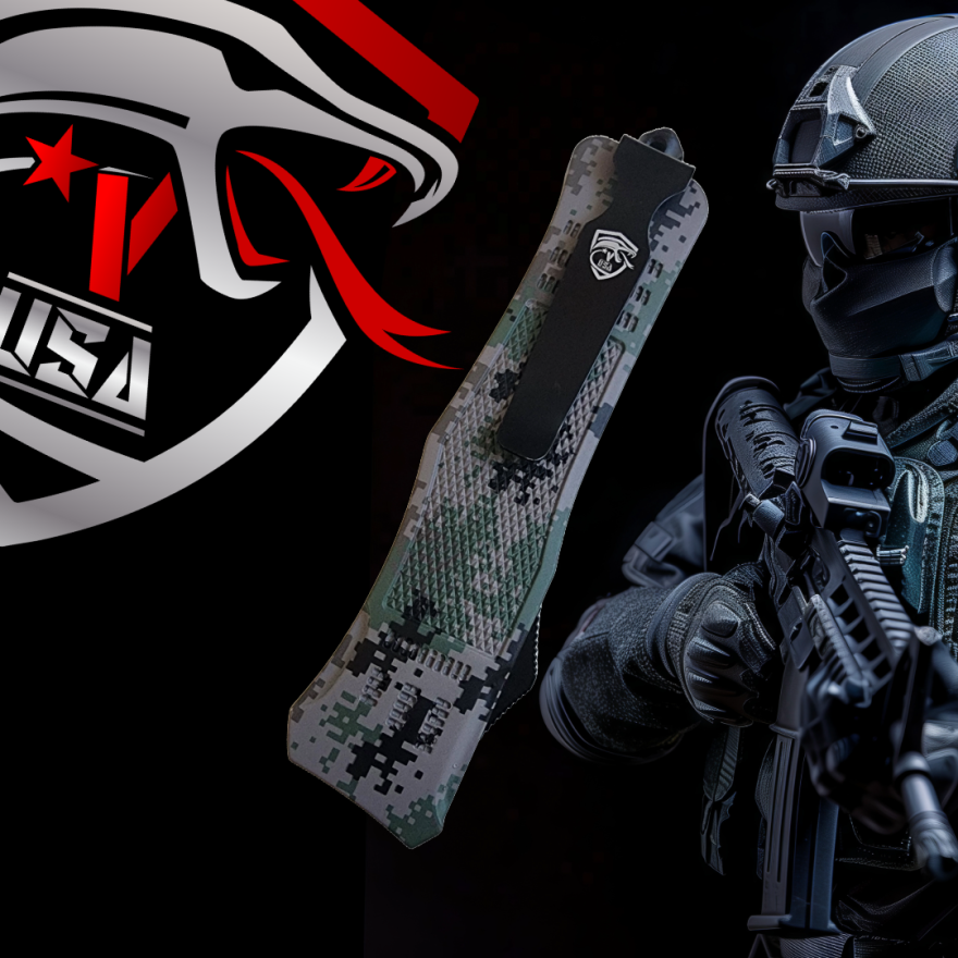 Venom 4TR ELITE Tactical OTF Knife - Recon Camo (Satin Tanto Par Ser 3.4").