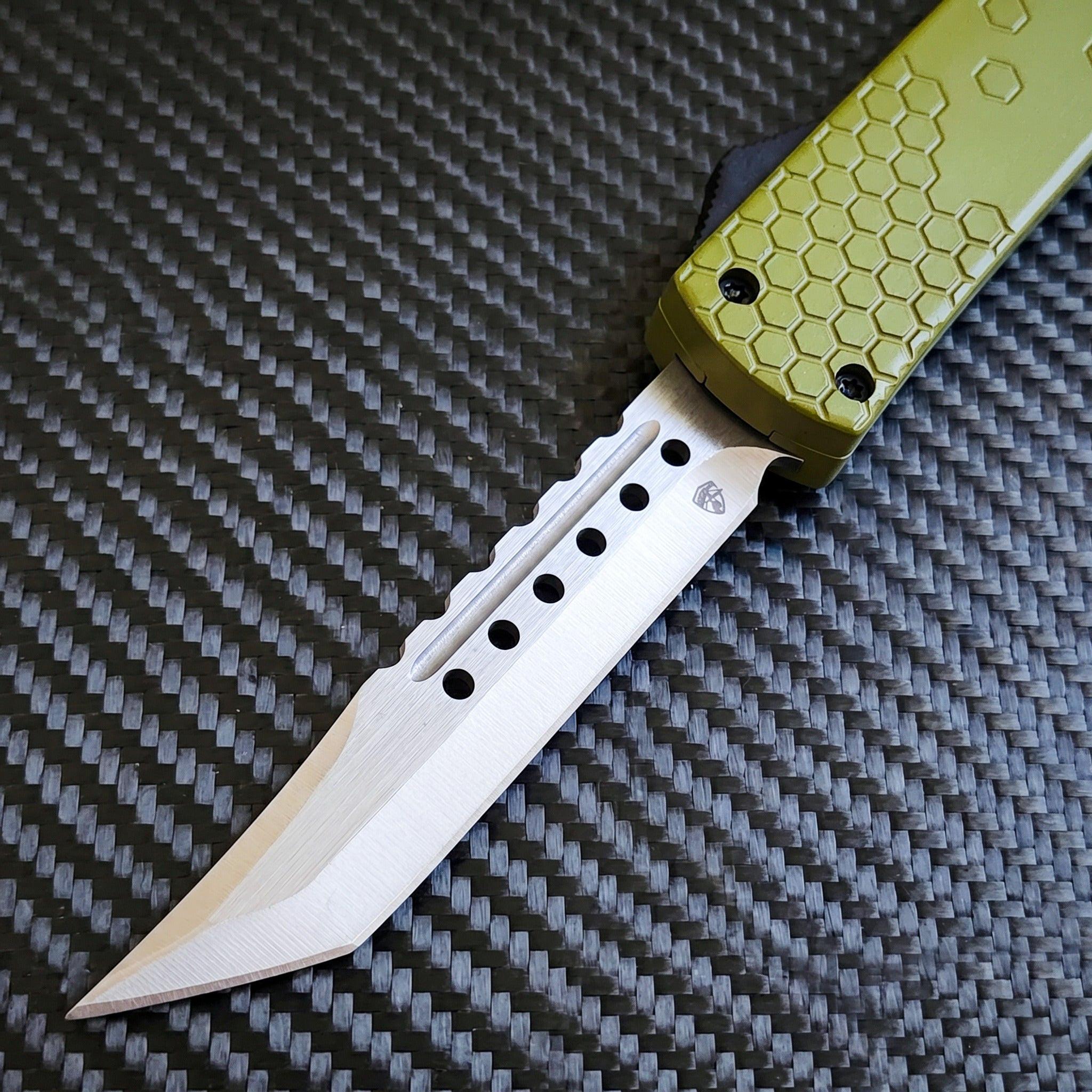 Venom Hex Force OTF knife in OD Satin Spartan 3.25 showcasing luxury design, precision craftsmanship, and unique venom-inspired aesthetics