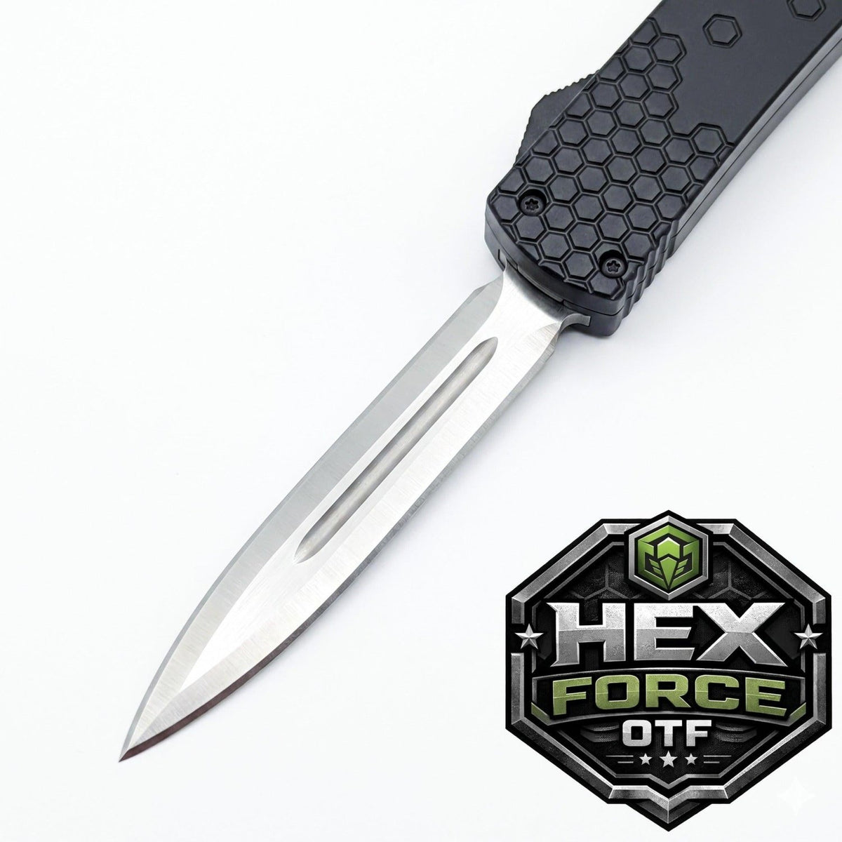 Venom USA Hex Force OTF Automatic Knife – Black Satin Double Edge 3.25"