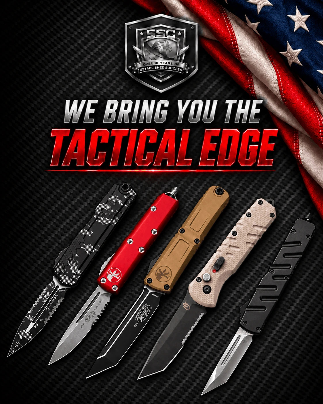Shop automatic OTF knives and switchblade knives — Microtech and tactical OTF knife collection with multiple handle colors at Southern Sporting Goods

