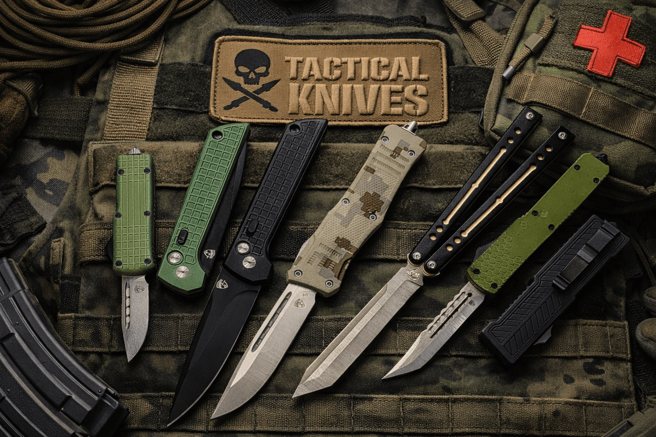 Automatic OTF knives for sale online including double action out the front knives with precision blades and tactical handles.