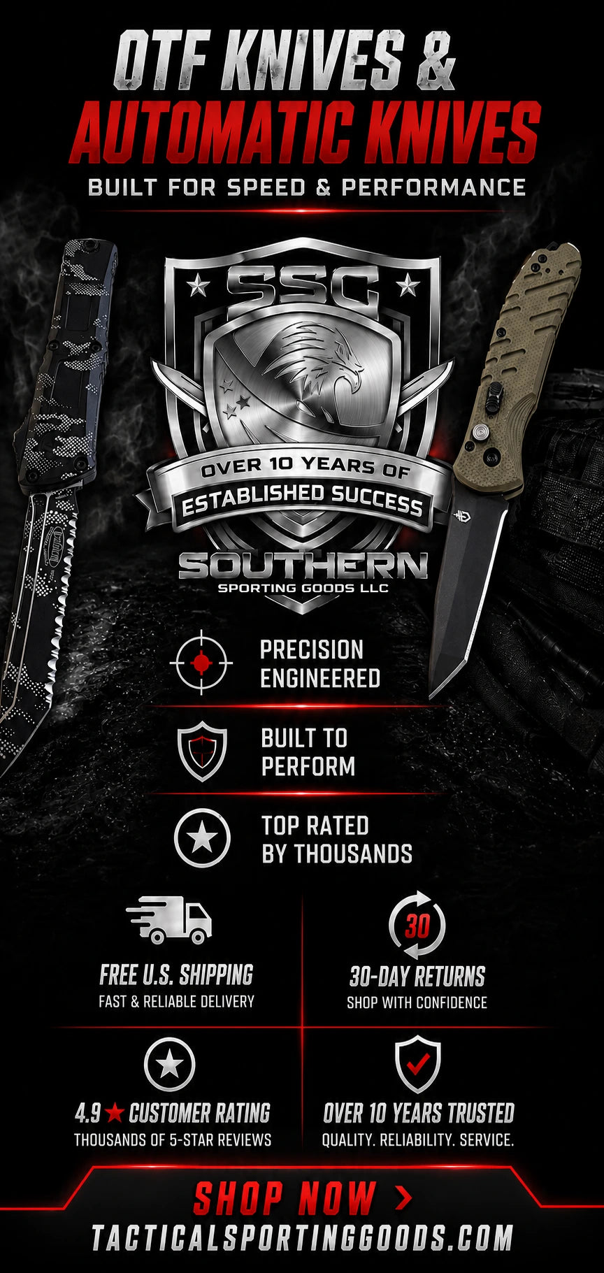 Mobile OTF knives and automatic knives for sale banner from Tactical Sporting Goods