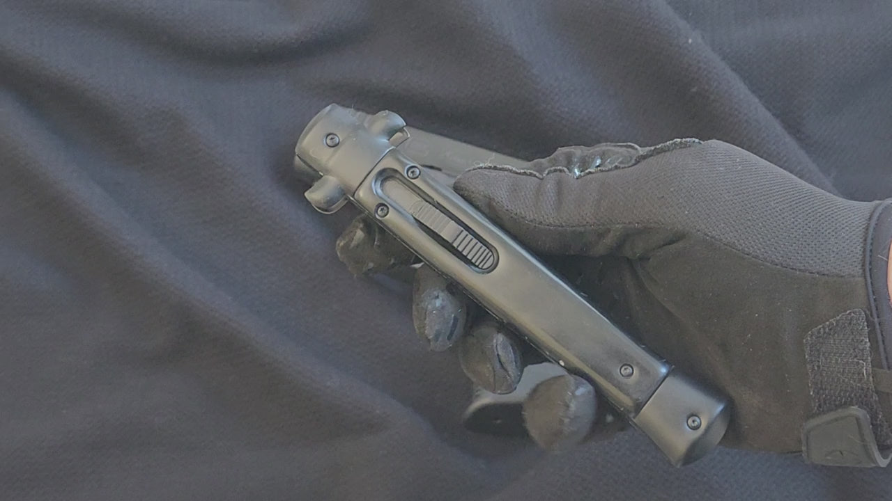 11" Italian Mafia D/A Stiletto OTF Knife - Fractured Onyx - Polished Plain Bayonet