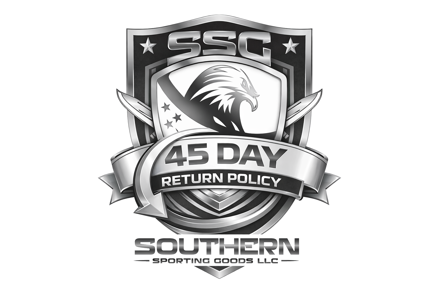 Logo of Southern Sporting Goods LLC with a 45-day return policy on a white background