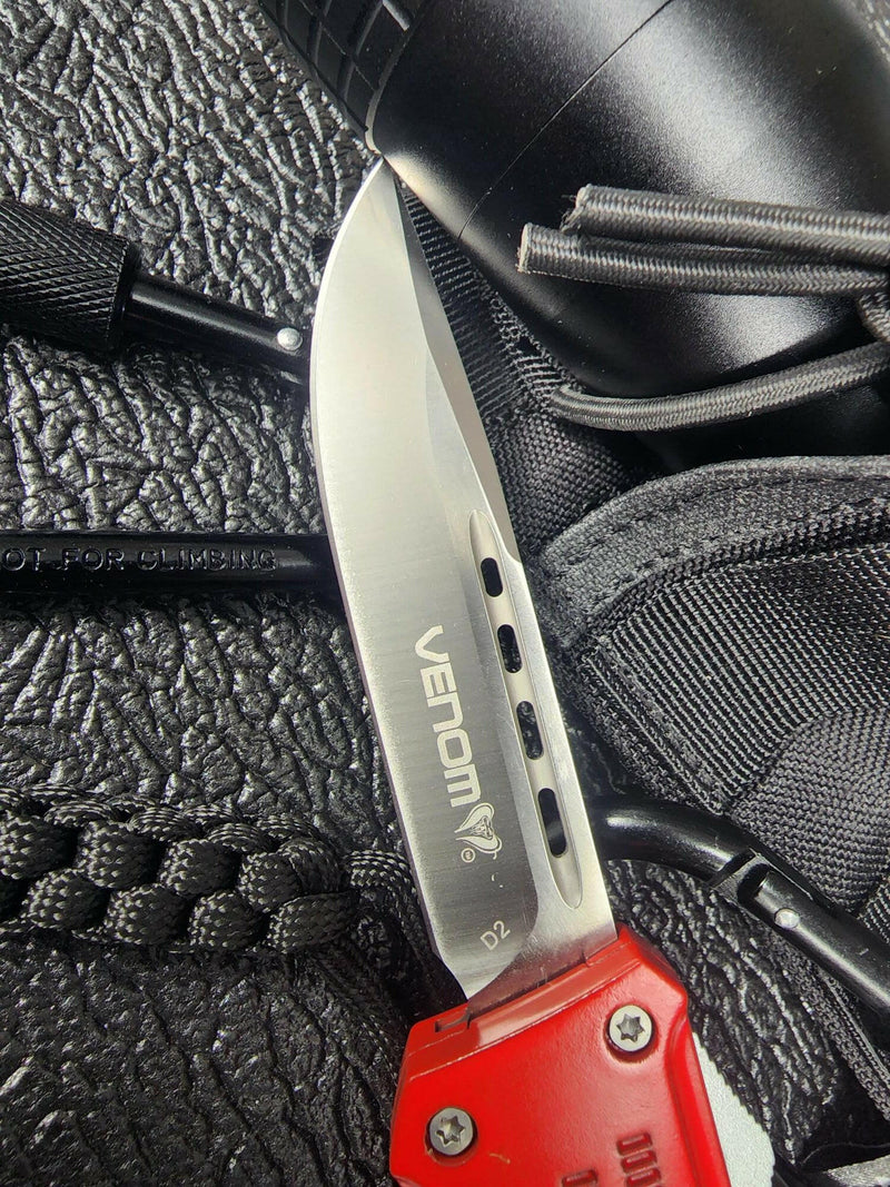 Venom 4TR Red Savage Tactical Auto OTF Knife - Satin Drop Point Plain Edge OTF Southern Sporting Goods LLC   