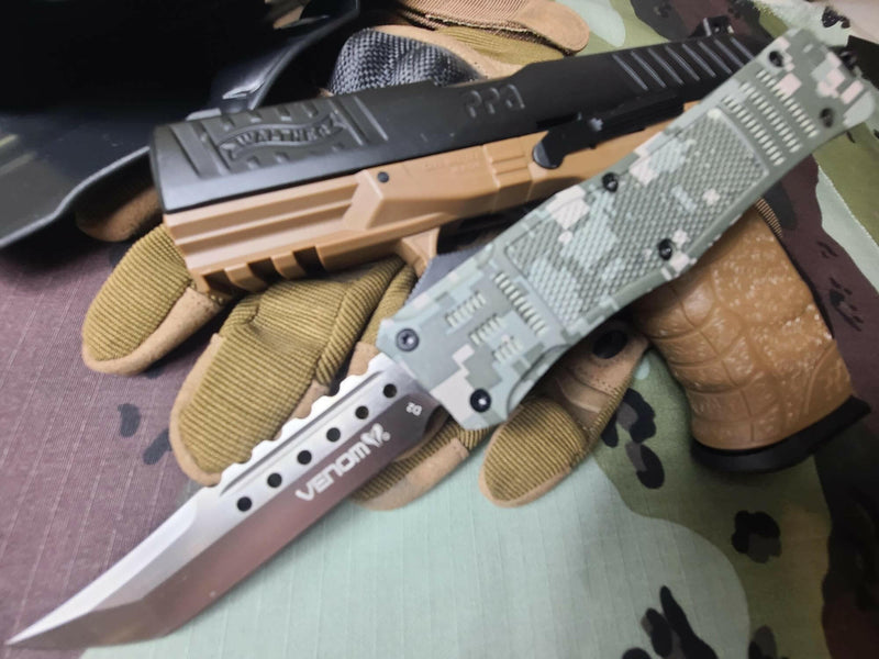 Venom 4TR ACU Camo Tactical OTF Knife | Satin Spartan Edge Camo Models Southern Sporting Goods LLC   