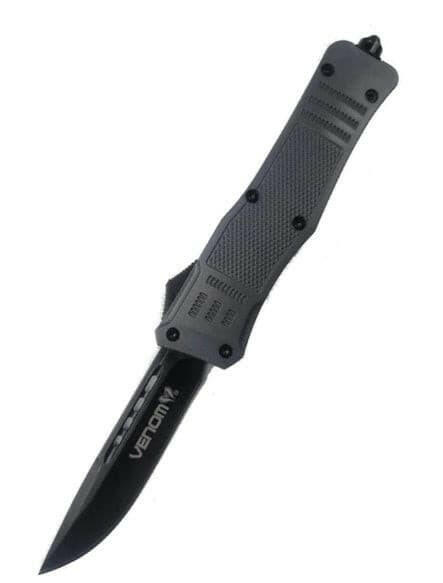 Venom 4TR Battle Gray Auto OTF Knife | Black Drop Point D2.