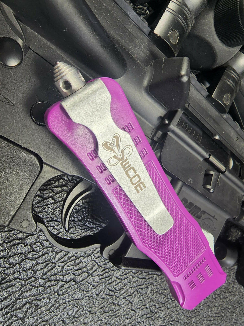 Venom 4TR Purple Defender Automatic OTF Knife | Satin Tanto Partial Serr Purple Defender Southern Sporting Goods LLC   
