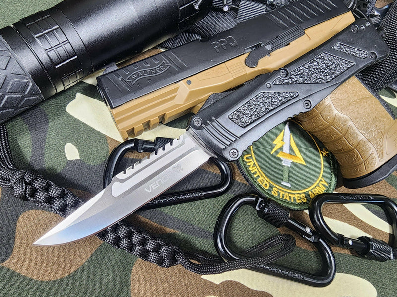 Venom BLACK OPS Automatic OTF Knife - Satin Drop Point Razorback Edge.