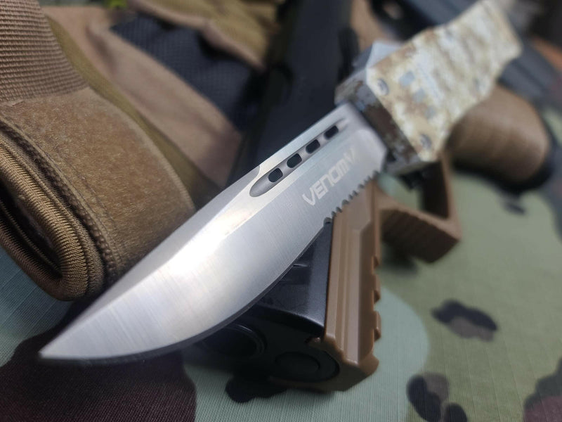 Venom 4TR Desert Fox Camo Edition OTF Knife - Satin Drop Point Partial Serr Camo Models Southern Sporting Goods LLC